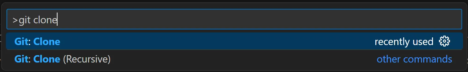 VS Code Command Pallet: git clone