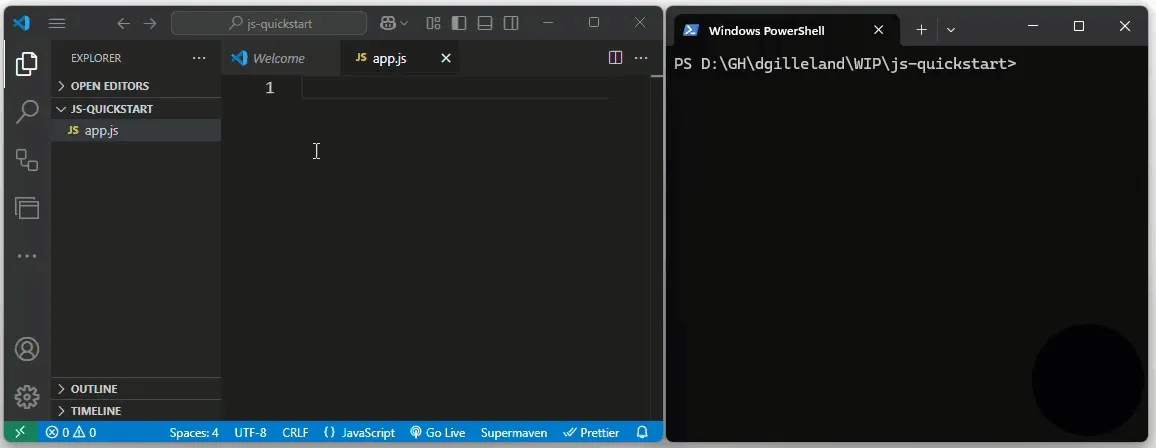 Terminal and VS Code - Side by Side